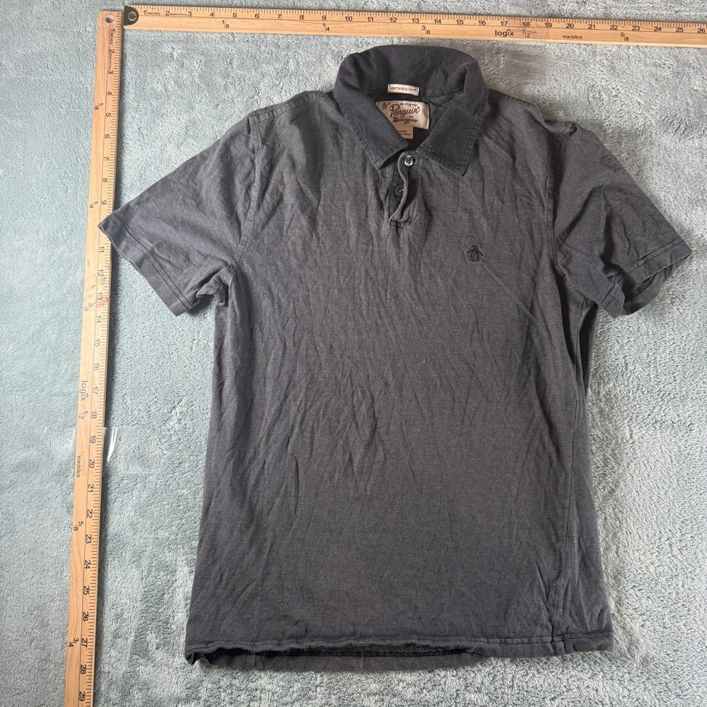 Original Penguin Mens Heritage Slim Fit Polo Shirt Gray Short Sleeve Small